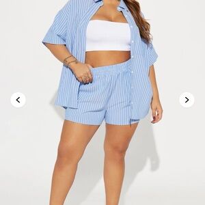 Fashion nova Blue Pinstripe Button-Up Shirt & Shorts Set